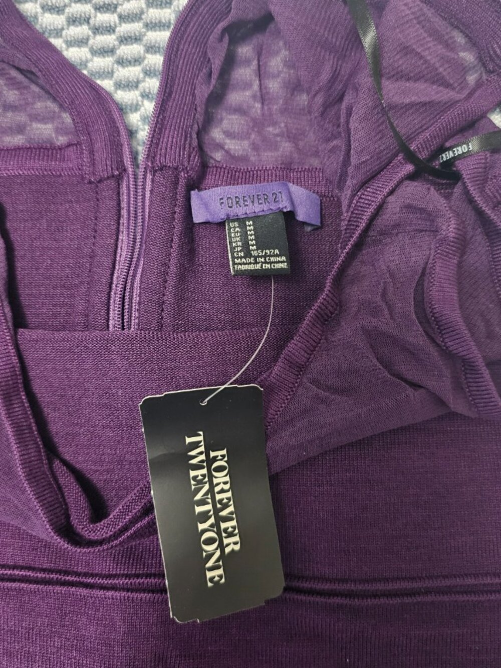 NEW Forever21 Purple Bodycon Dress Mesh Sheer Neck Sleeveless Trumpet Hem Size M - Picture 4 of 6